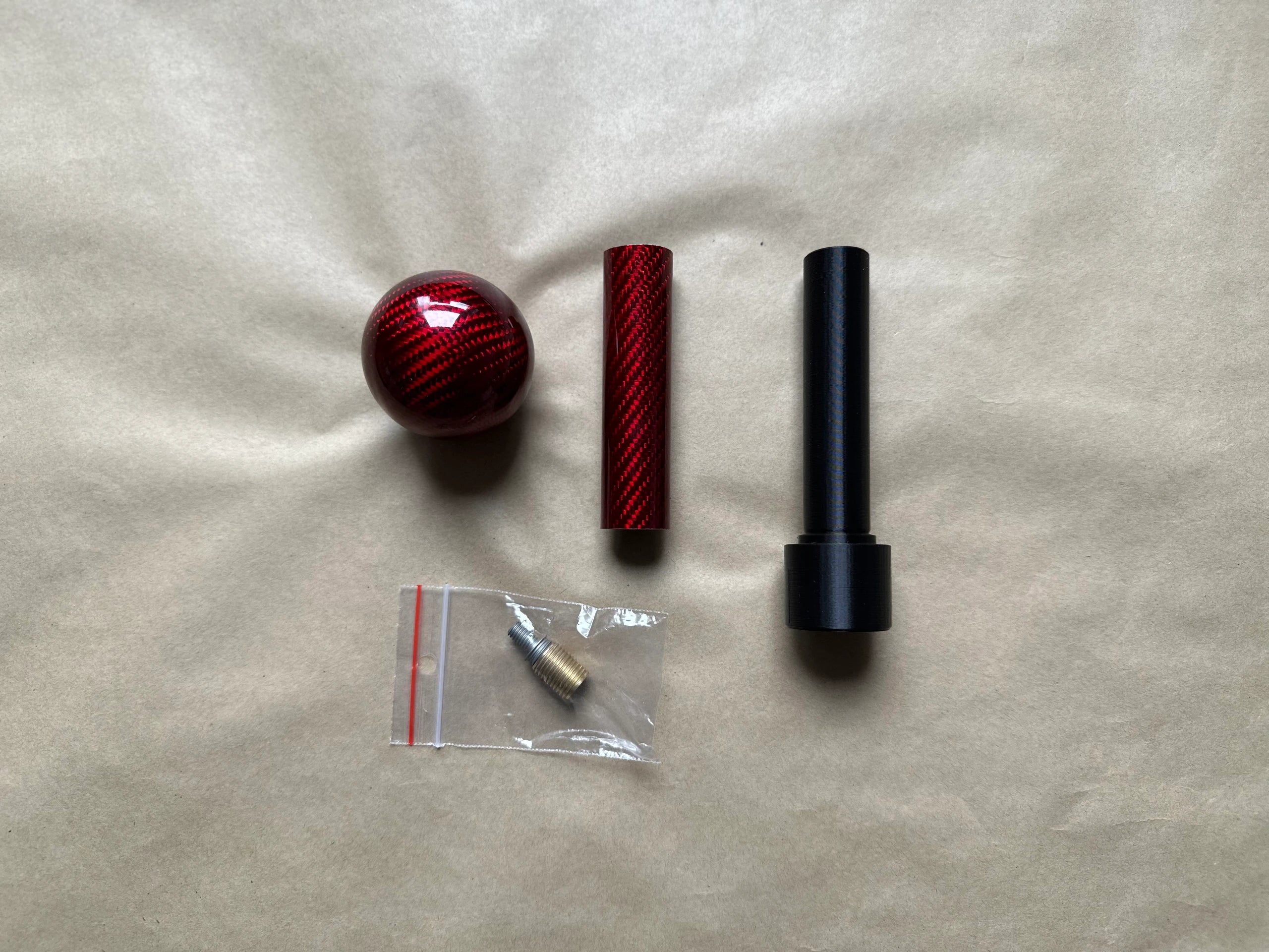 Carbon gear knob complete kit Red - Real Carbon